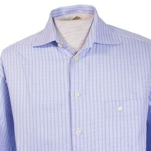 Eton‎ Mens 16 x 33 Blue Check Wrinkle Free Long Sleeve Button Front Shirt